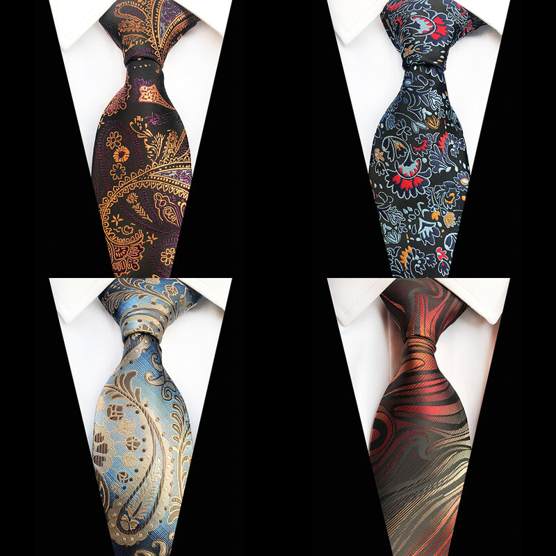 GUSLESON-gravata de seda clássica em jacquard paisley xadrez floral masculina, gravata de casamento de luxo, 8cm