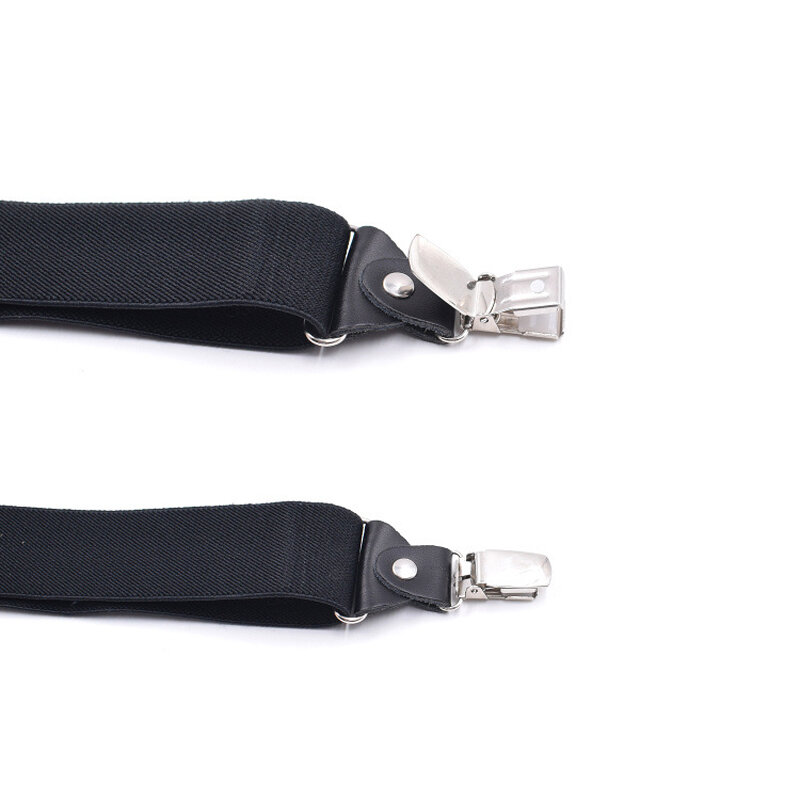 Man kulit 4 Klip Suspender Hitam Celana Tali Kawat Gigi Pria Vintage Kasual Suspensorio Ayah/Suami Hadiah 3.5*115 cm