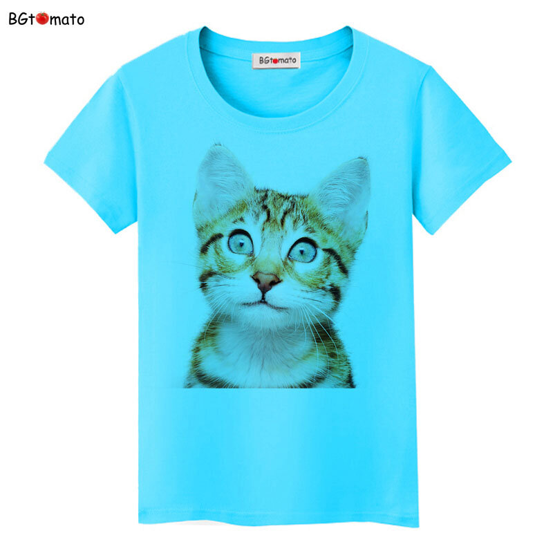 Blaue Augen lächeln Gesicht Katze T-Shirt Frauen beliebte heiße Verkauf schönes Hemd gute Qualität Marke weiche Hemden lässige Tops