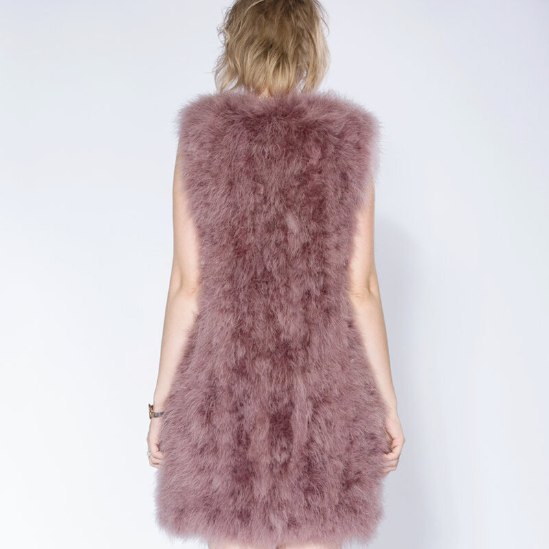Abrigo de piel de pavo de lana de avestruz para mujer, chaleco de piel de plumas de 90cm, chaleco de piel Real, abrigo Fourrure para mujer