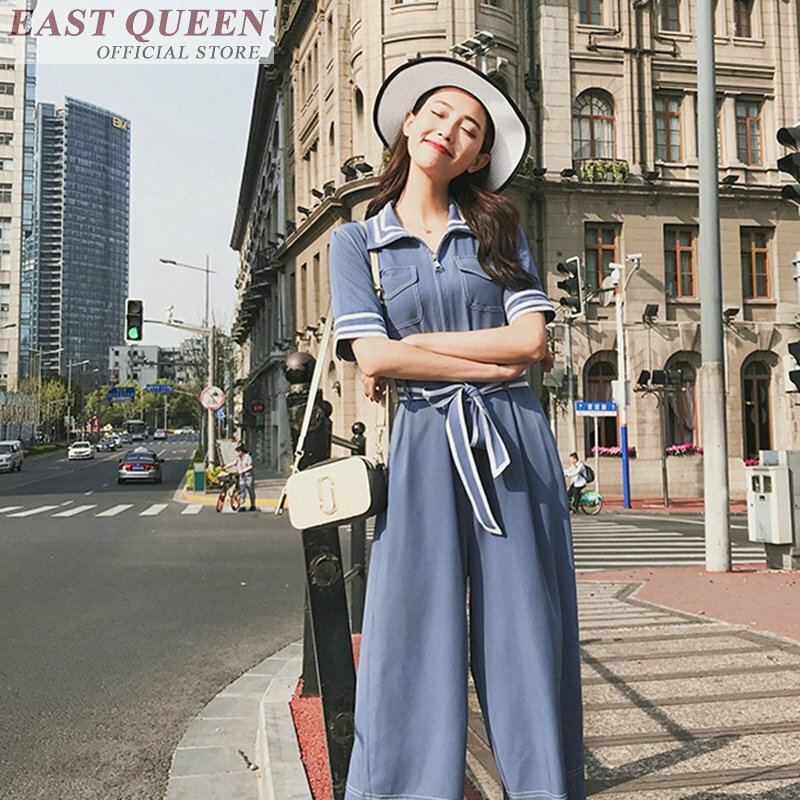 Women jumpsuits 2018 female wide leg ankle-length pants solid pockets tunic rompers office lady fashion belted jumpsuit DD629 L