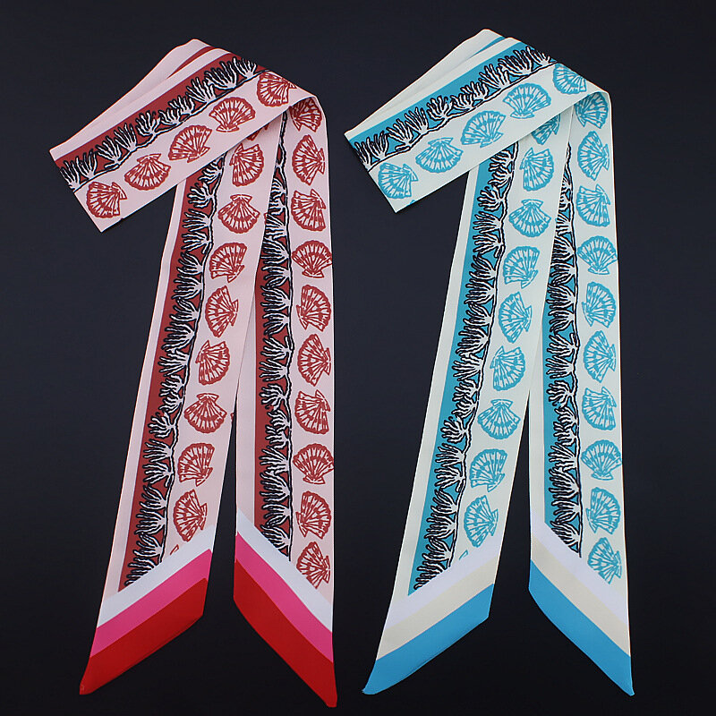 Новинка 2023, дизайнерский шелковый шарф с принтом для женщин кораллов, роскошный брендовый шарф с ручкой и лентами, маленькие длинные шарфы