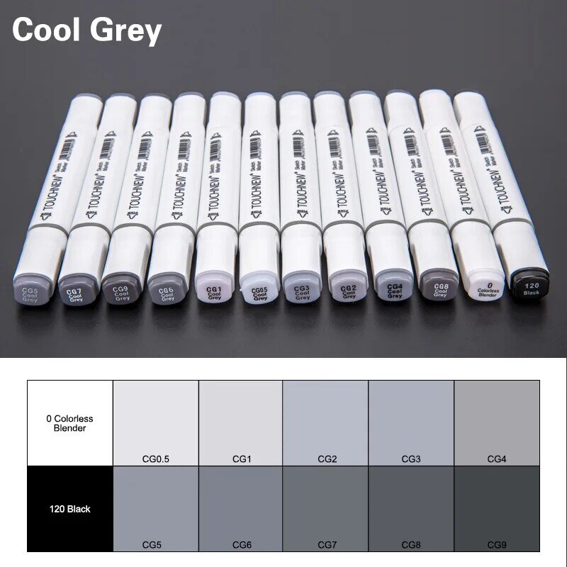 TOUCHNEW 12/30Color Cool Gray Marker Warm Gray Marker Set Dual Tips Alcohol Based Art Marker for Drawing Manga Mark Art Supplies