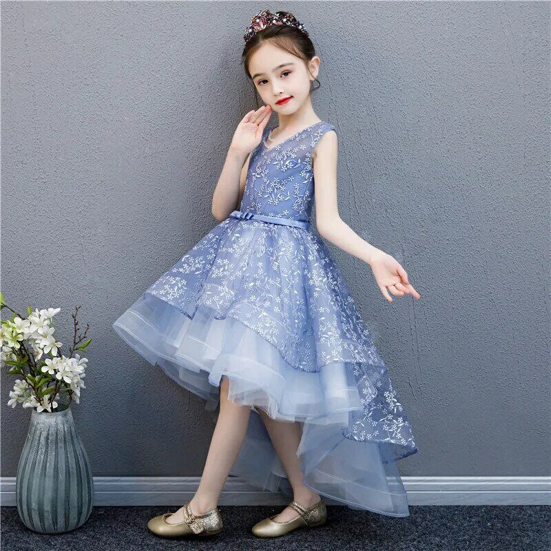 Vestido de princesa de pétalos con bordado, bonito vestido de flores para niñas, moda de belleza, venta al por menor, 2019