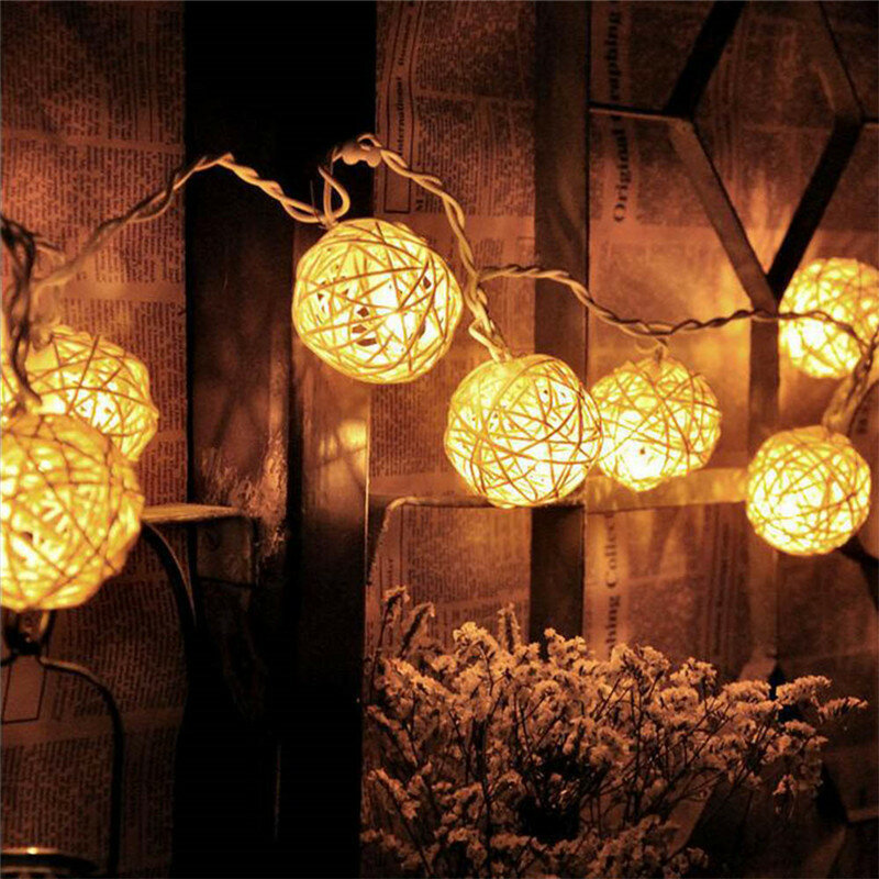 2M Rattan Ball LED String Light Warm White Fairy Light Holiday Light For Party Wedding Decoration Christmas Lights Garland
