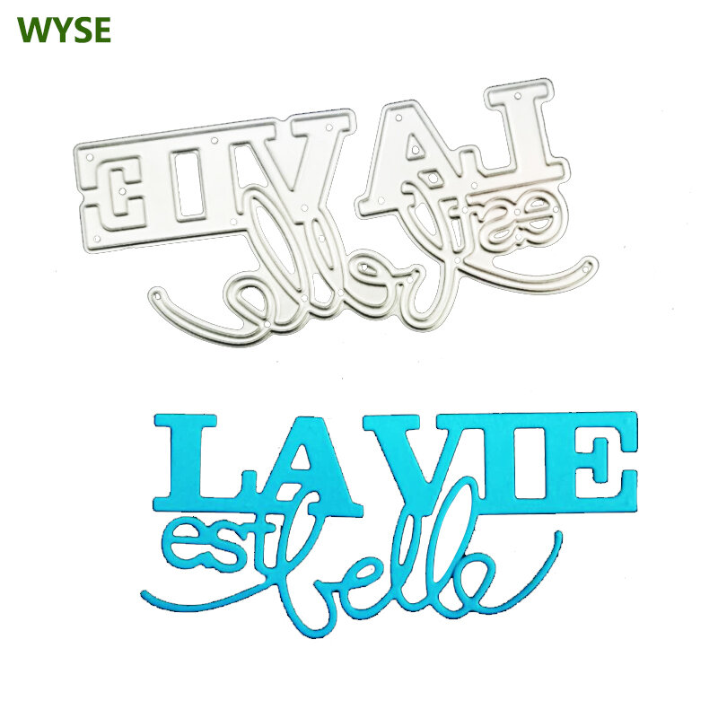 Wyse-la vie est belleという単語が入った金属製のカッティングダイ,スクラップブッキング用の文字が入ったダイカッティングダイ,日曜大工のクラフトカードテンプレート用品