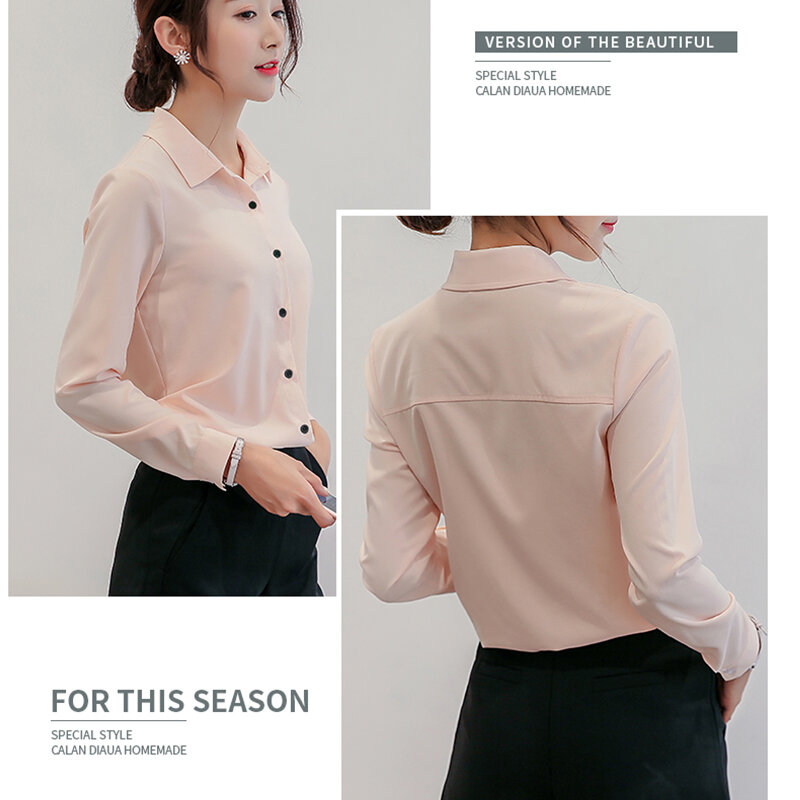 Blusa informal de Chifón con manga larga para mujer, camisa de chifón para negocios, ajustada, gran calidad, 2019