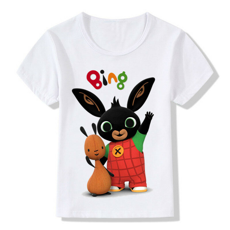 Забавная детская футболка с рисунком Bing Rabbit/зайчика, милые топы для мальчиков и девочек, летняя повседневная одежда для детей, ooo5169