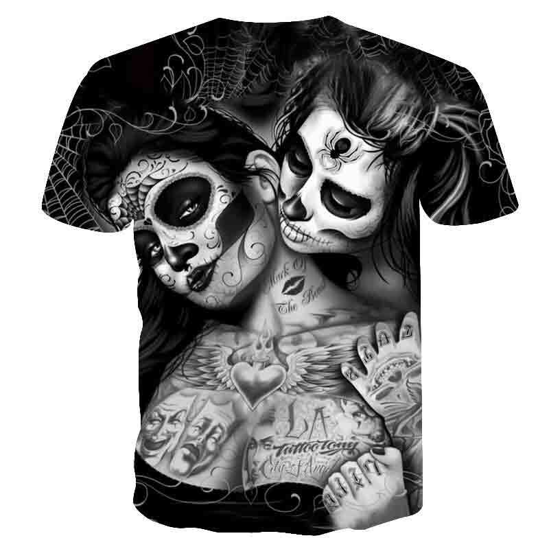Skull & Rock series punk style 3D printing T-shirt men and women T-shirt summer short-sleeved O-neck shirt and T-shirt 2019 new