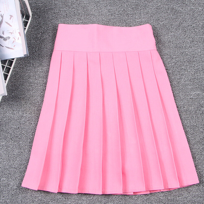 Falda plisada con cremallera para mujer, uniforme escolar con banda elástica, minifalda lisa de cintura alta, Primavera, 2021