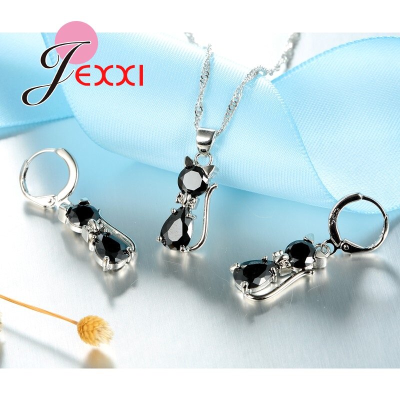 Conjunto de joyería de plata de compromiso romántico para mujer, collar, pendientes con cristal austriaco, envío rápido, venta al por menor