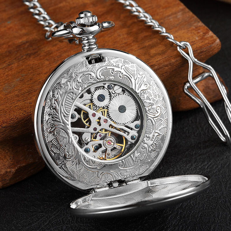 Часы с двойным двусторонним открытием, механические часы с двойным циферблатом и римскими цифрами, мужские часы с ручным ветром, Подвесные часы с цепочкой-Брелком