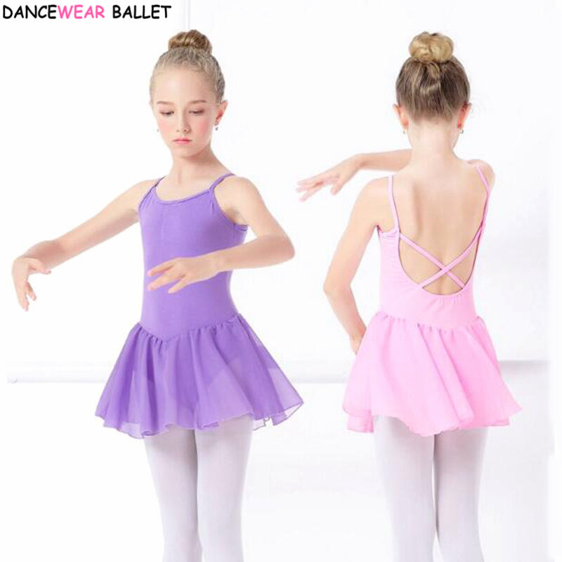 女の子バレエドレス体操レオタード長袖子供の子供のピンクバレエ服のダンスの摩耗とシフォンスカート女の子のため