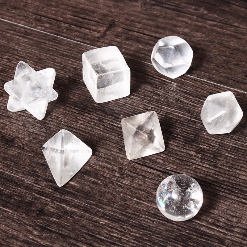 7 pçs claro cristal de quartzo gema pedras platônicas sólidos sagrada cura geométrica reiki pedra esculpida artesanato jóias fazendo 18-25mm