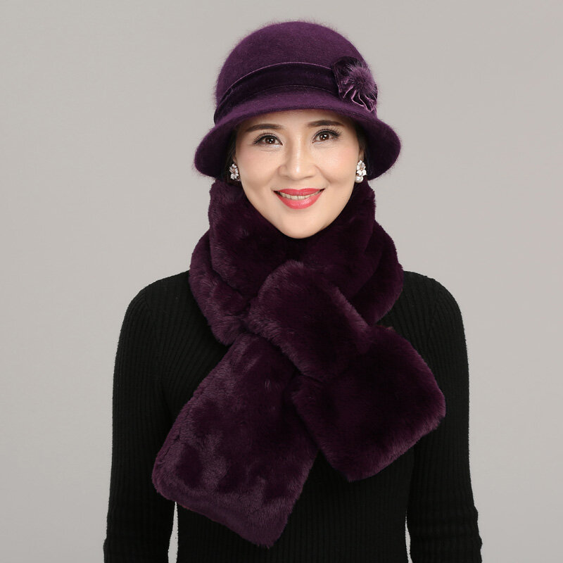 Middle Aged Female Hat Women's Winter Mothers Grandmother Warming Christmas Gift Cap Lady Outdoor Thickening Velvet Scarf H7171