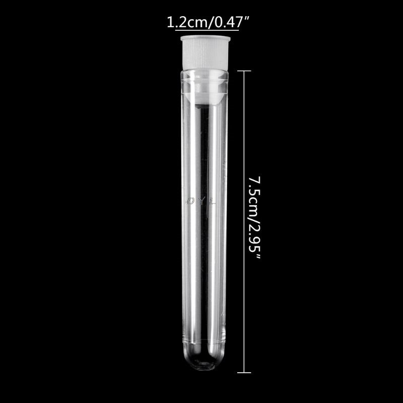 Tubo de ensaio de plástico com tampa 12x75mm, tubo em forma de u, longo e transparente, suprimentos de laboratório com 10 peças