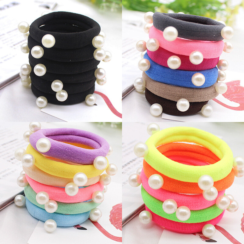 8 Pcs/lot Candy Fluorescence Colored Hair Holders High Quality Pearl Rubber Bands Hair Elastics Accessories Girl Women Tie Gum
