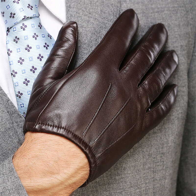 Echtes Leder Männer Top Mode Handschuhe Handgelenk Schaffell Handschuh Für Mann Dünne Winter Fahren Fünf Finger Rushed M017PQ2