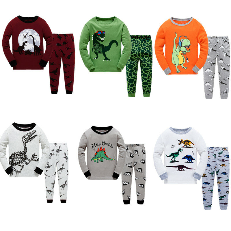 Luckygoobo crianças pijamas conjunto meninos dinossauros impressão pijamas moda conjunto 2-7y pijamas para casa das crianças roupas do bebê menino
