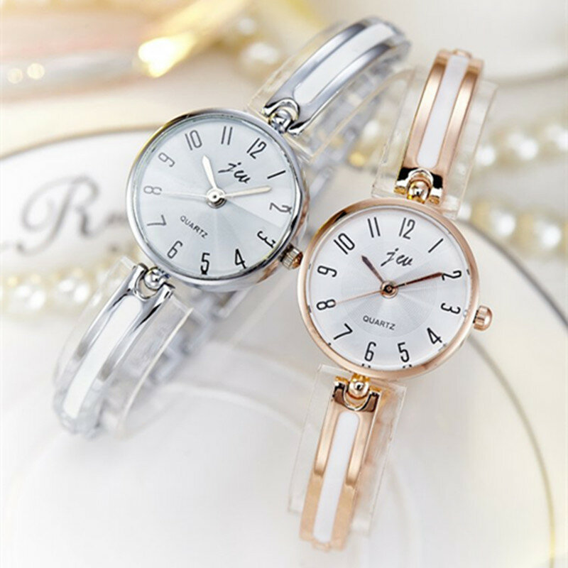 JW-relojes de lujo de cristal de oro rosa para mujer, pulsera de cuarzo, reloj de vestir, femenino