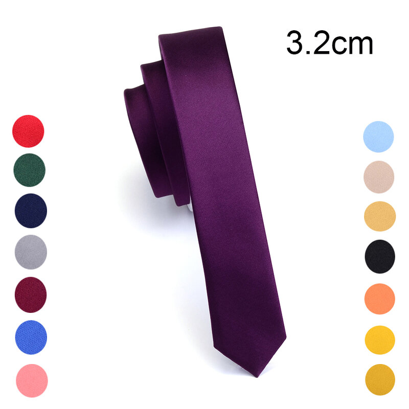 Gusleson-男性用の薄いサテンネクタイ,赤,黄,黒,無地,手作り,狭い,結婚式用,3cm
