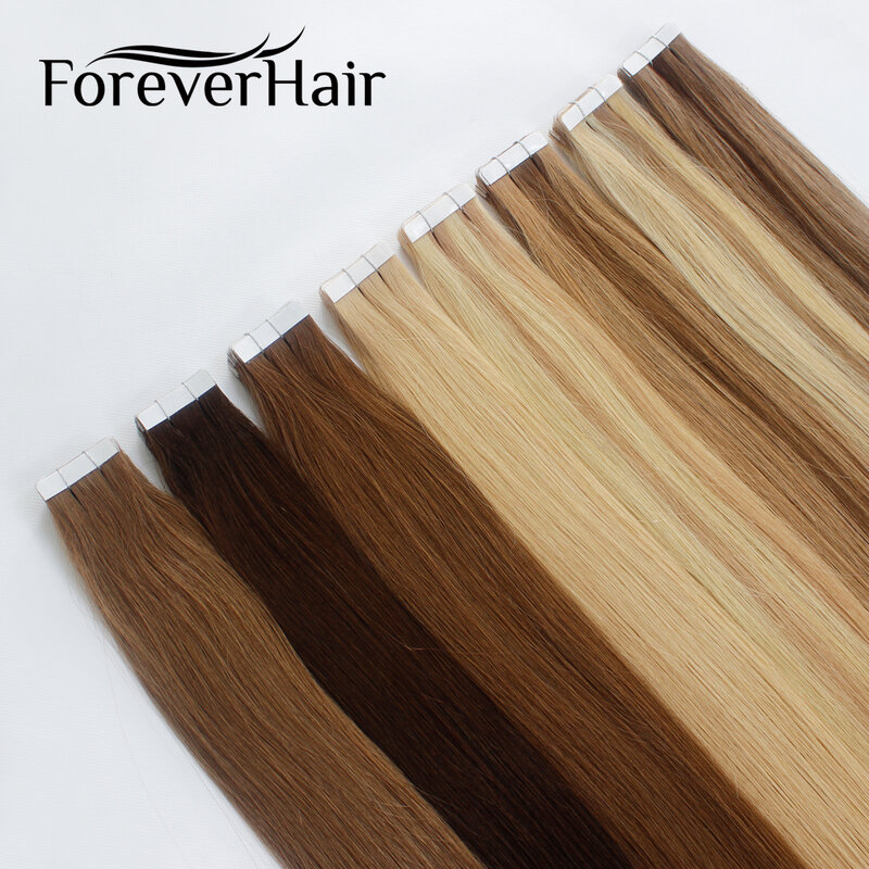 FOREVER HAIR – Extensions de cheveux naturels Remy 14 "16" 18 "20", avec bande adhésive Invisible, faites Machine, 20 pièces