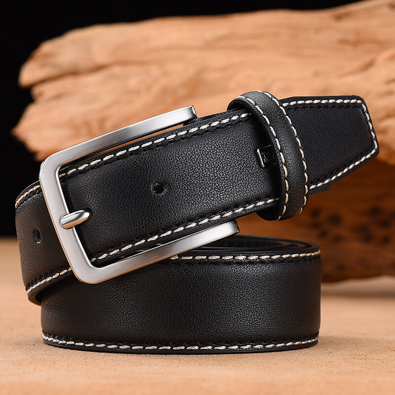 Cinturón de cuero genuino para Hombre, cinturón de moda de diseñador de lujo, marrón, Vintage, vaquero, Dropshipping