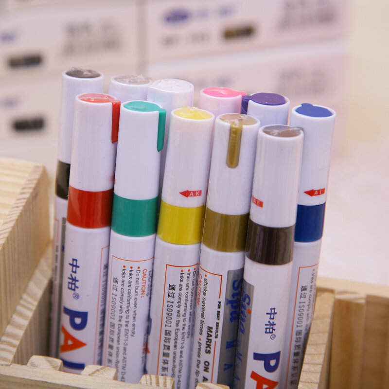 12 colores paint pen marker permanent,  pen for writting on fabrics glass wood oil purple/pink/blue/coffee/gold/silver