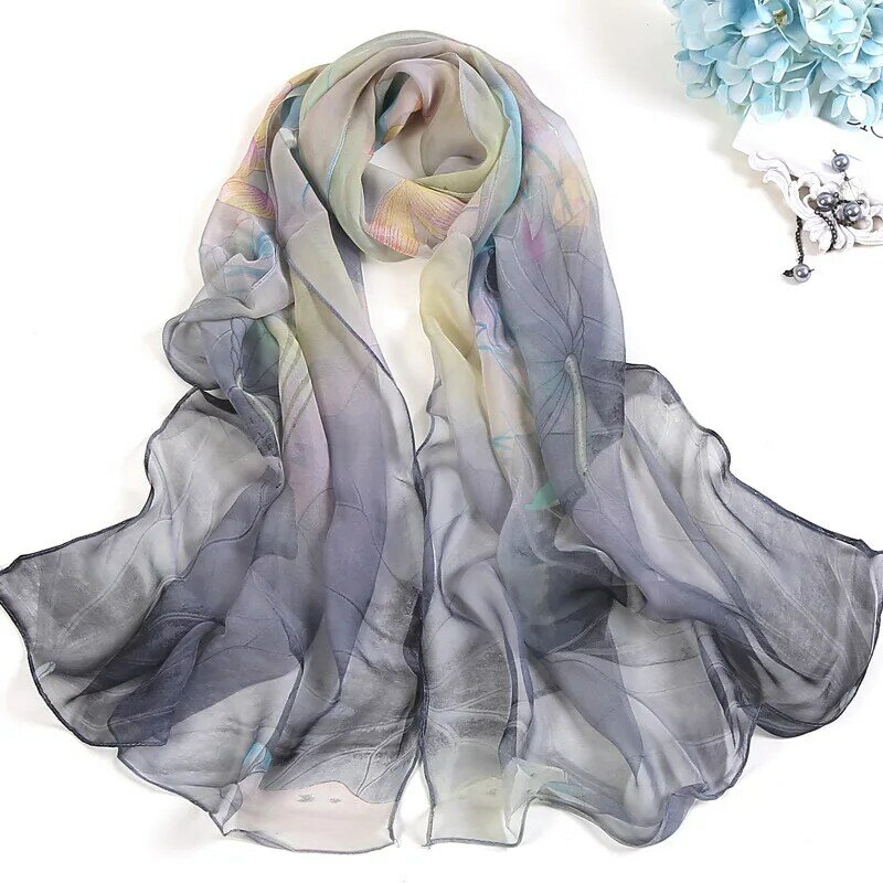 Bufanda de seda con estampado Floral para mujer, chales largos de playa, protector solar, Hijab, 64 colores, primavera y verano, 2023