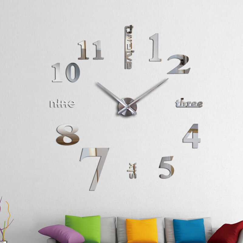 Relojes de cuarzo a la moda, reloj de pared grande real 3d, pegatina de espejo apresurada, bricolaje para decoración de sala de estar, novedad