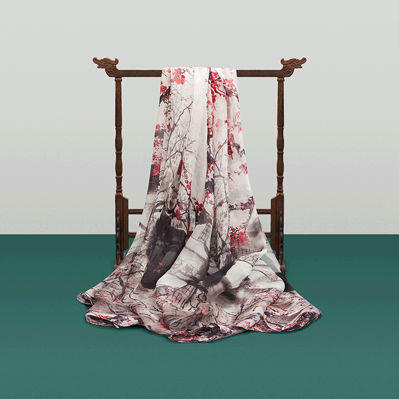 Nouveau 2019 mousseline de soie foulard fleur impression numérique jet d'encre femelle châle 100% Pure soie mince dame longues écharpes serviette de plage 180*110