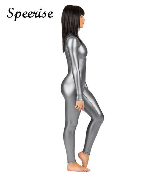 SPEERISE dorosły kombinezon z długim rękawem błyszczące metalowe Unitard damskie Spandex gimnastyka taniec body One Piece Unitard