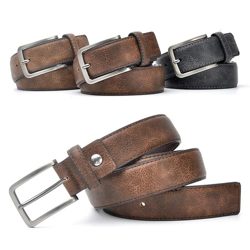 Cinturón de cuero para hombre, cinturón informal elegante para pantalones, Color negro, gris, marrón oscuro y marrón, accesorios para caballeros