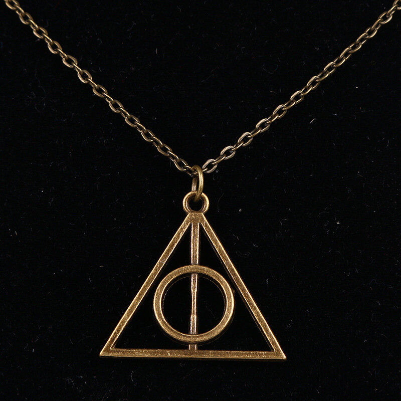Popular Movie Deathly Hallows Pendant Necklace Movie Trendy Jewelry Long Chain Triangle Necklace 3 Colors