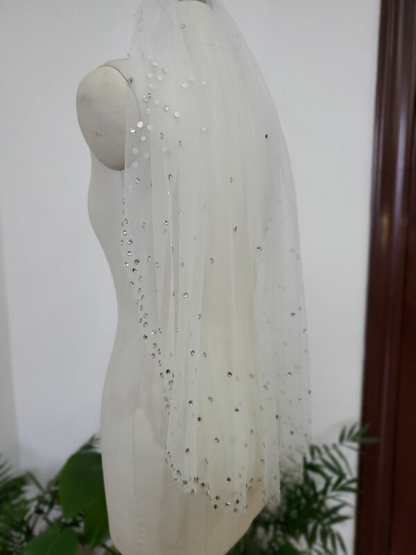 1 layer bridal veil fingertip length wedding vail white/ivory rhinestone veils & comb