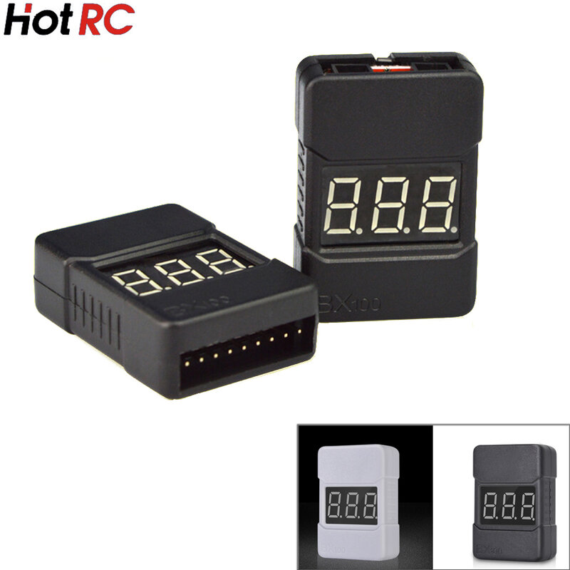 Lipo Battery Voltage Tester com alto-falantes duplos, tensão Buzzer Alarme, Verificador de baixa tensão, BX100, 1-8S, 2 pcs