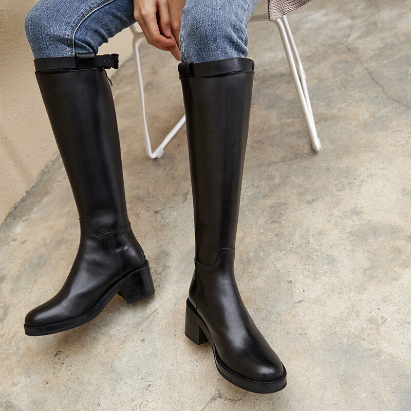 Vangull-Botas de piel auténtica para mujer, botines hasta la rodilla, hechos a mano, clásicos, puntiagudos, moda europea y americana