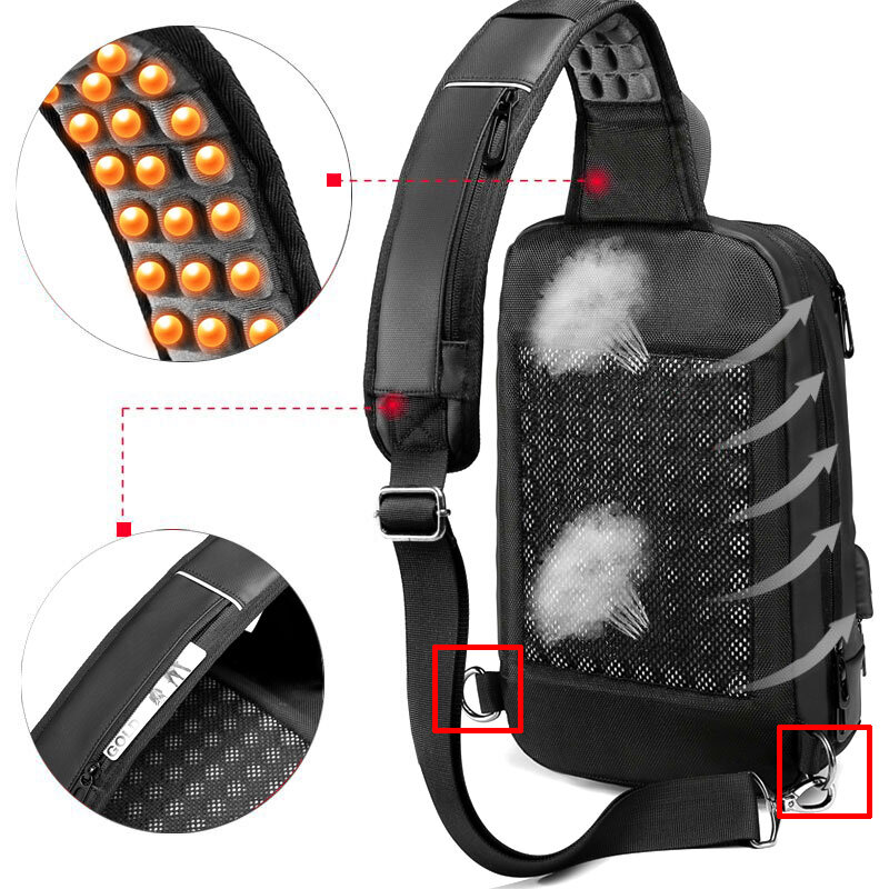 Eurcool-男性用USB充電付きチェストバッグ,防水トラベルバッグ,ショルダーストラップ