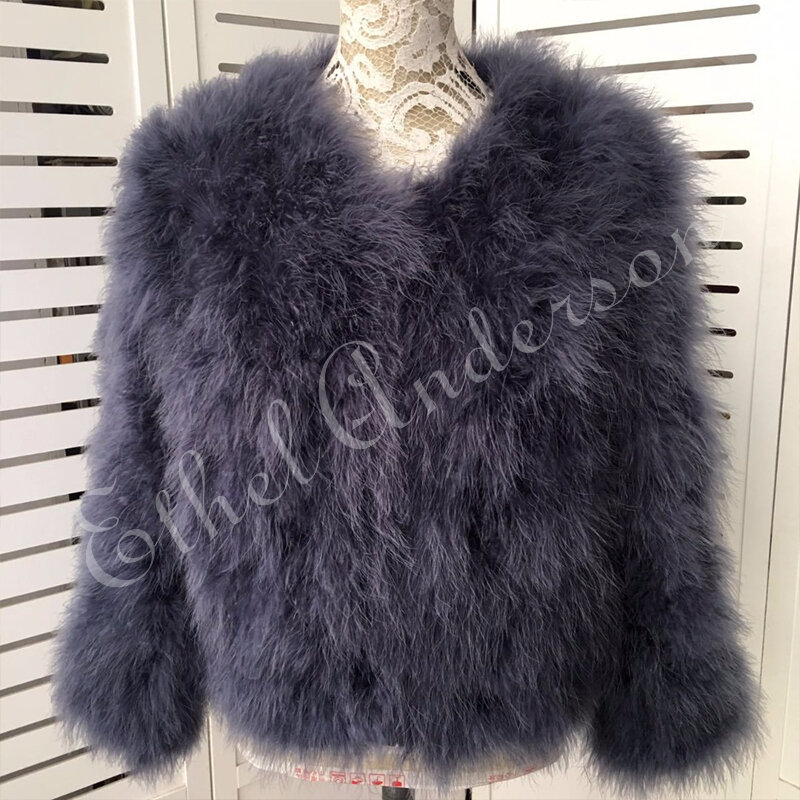ฤดูกาลใหม่ของ100% Fluffy Feather Fever เสื้อขนสัตว์ Handmade ถักนกกระจอกเทศขนสัตว์ขายปลีกธรรมชาติ Fur Jacket