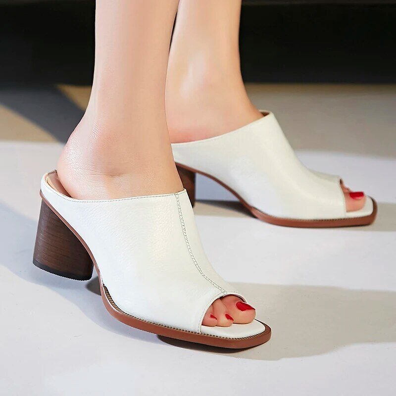 ฤดูร้อนผู้หญิงรองเท้าแตะหนังแท้คุณภาพสูงหนังรองเท้าส้นสูง Breathable รองเท้าแตะรองเท้าสตรีรอง...