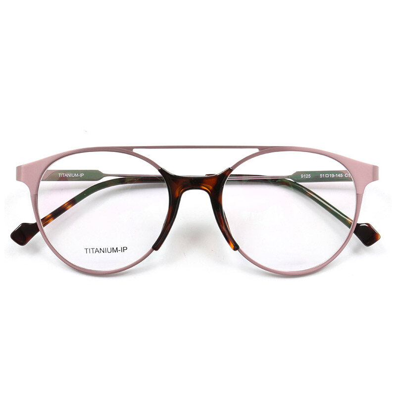 Youtop óculos de titânio puro para mulheres, redondo e oval ponte dupla para óculos de prescrição 9125