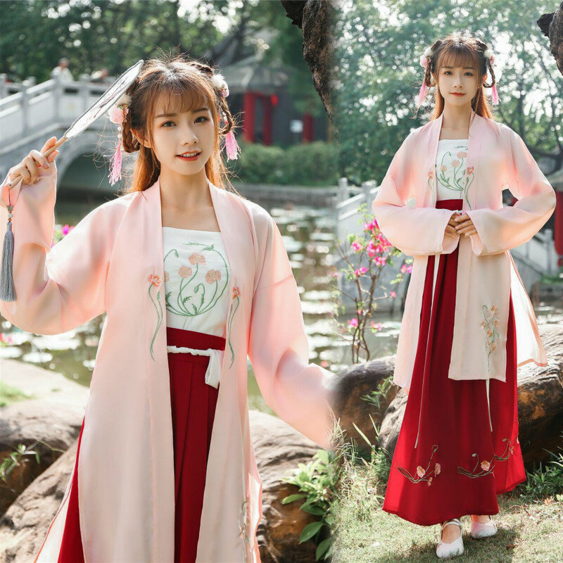Hanfu estilo chinês clássico primavera e verão melhoria diária adulto feminino bordado tema han vestuário saia de cintura