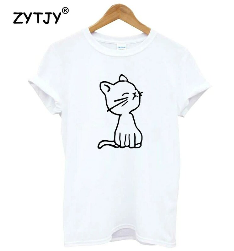 Camiseta de algodão com estampa de gato pequeno, camiseta engraçada feminina, camiseta top, hipster, drop shipping