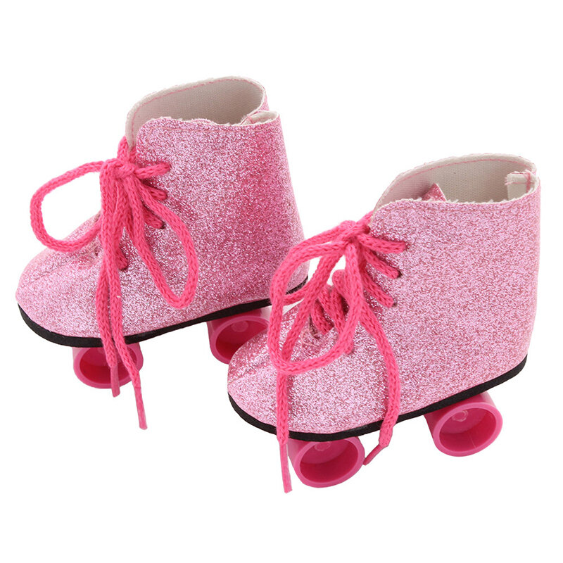 أحذية تزلج مصنوعة يدويًا للأطفال ، أحذية دمية مقاس 43 سنتيمتر ، أحذية دمى 18 بوصة ، وردي وأبيض ، أفضل هدية عيد ميلاد للأطفال