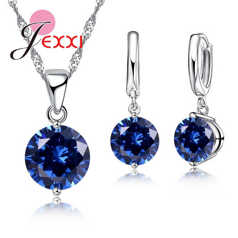 Trendy 8 Colors Cubic Zirconia 925 Sterling Silver Drop Earrings Necklace Set Women Wholesale Statement Jewelry Sets Gifts