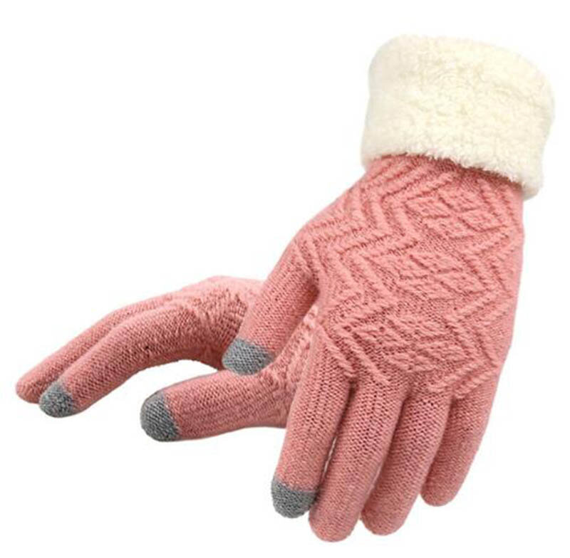 Women Knitted Gloves Female Thicken Mittens Winter Warm Gloves Ladies Full Finger Soft Stretch Knit Mittens KQ6
