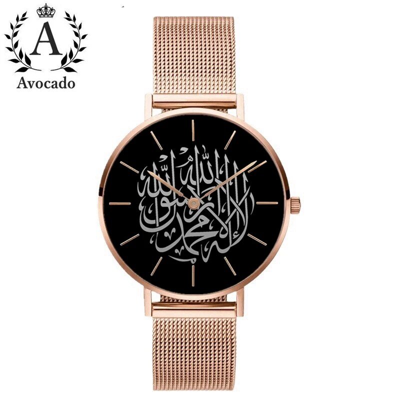 Moda árabe mulher relógios senhoras design da marca relógio de pulso de quartzo cinto de malha de aço inoxidável