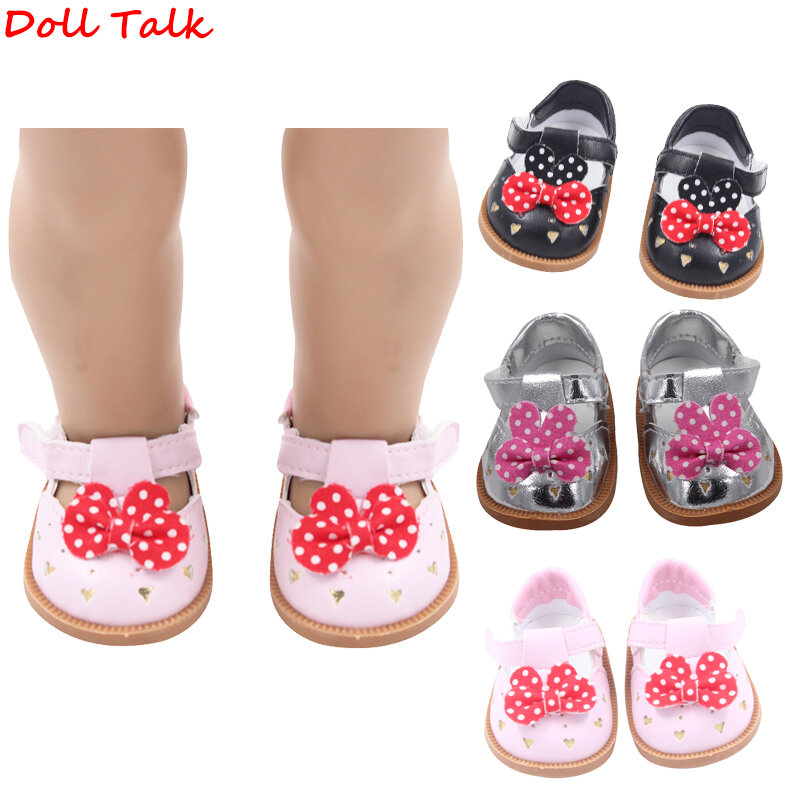 Zapatos de cuero de la muñeca del bebé de la manera de 7 cm con el nudo del arco para el ajuste de la muñeca estadounidense de 18 "BJD 1/3 accesorios para bebés de 43 cm