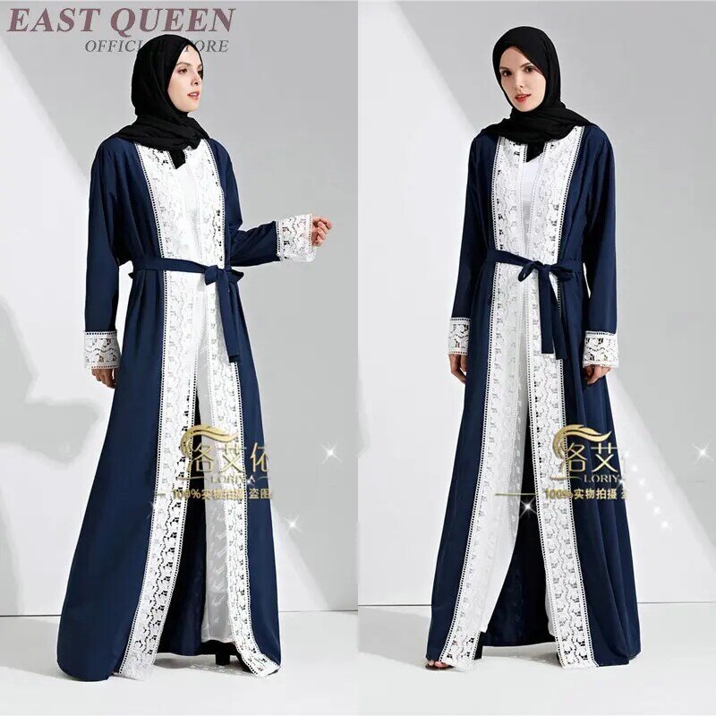Fashion women abaya dresses long sleeve lace muslim dress for women Turkish elegant bodycon islamic dress with belt DD283  F