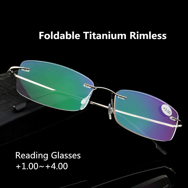 Gafas de lectura TR90 de titanio para hombre y mujer, ultralivianas con memoria, sin montura, para presbicia + 1,0 4